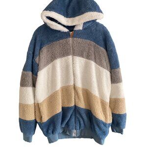 Fleece Jacket Oversized Hooded Coats Thick Hoodie Pockets Zipper Cardigan  2XL